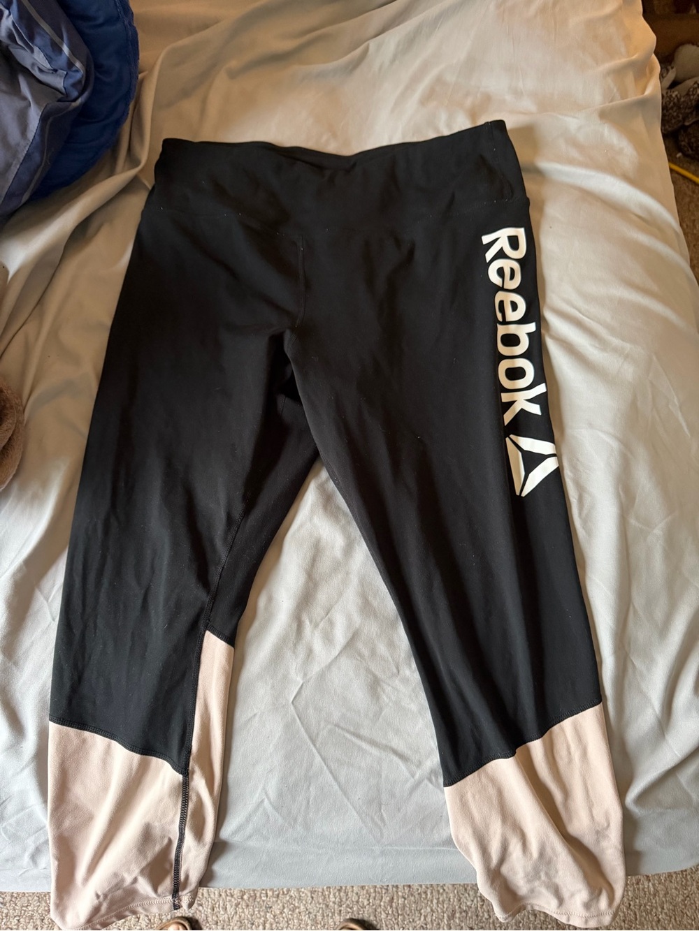 Reebok Black Leggings with Light Pink Hem and Side Logo